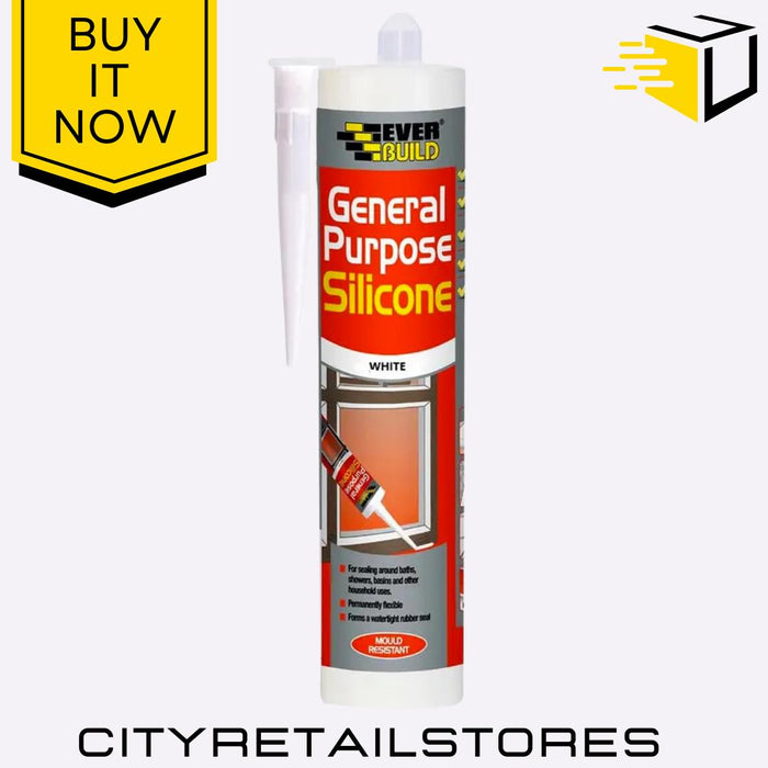 General Purpose White Silicone Sealant Waterproof & Flexible 290ml Everbuild