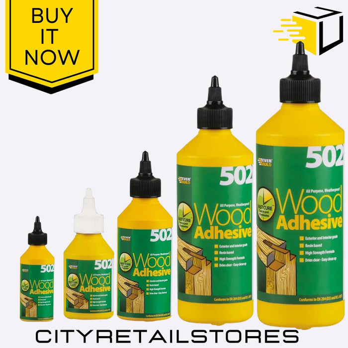 502 Wood Adhesive PVA Glue Strong Bond DIY 75ml/125ml/250ml/500ml/1L Everbuild