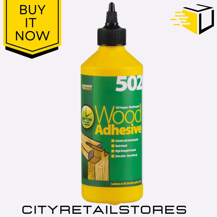 502 Wood Adhesive PVA Glue Strong Bond DIY 75ml/125ml/250ml/500ml/1L Everbuild