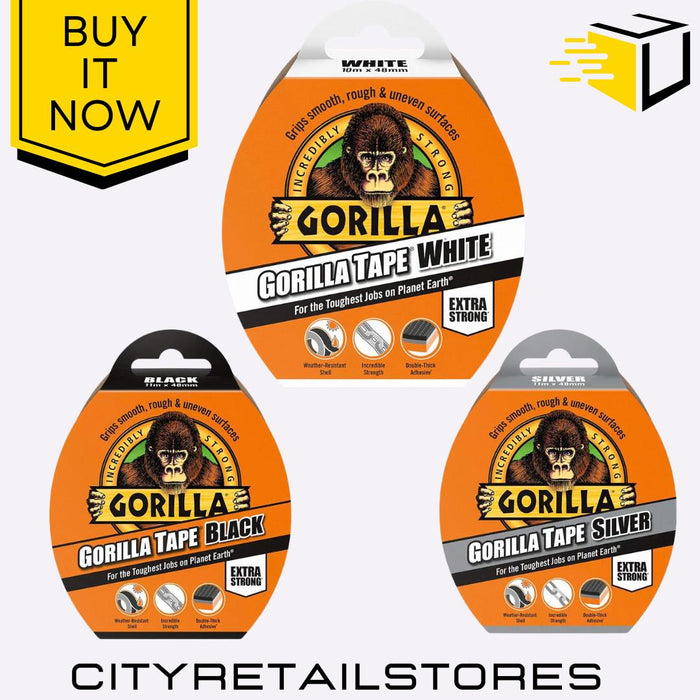 Gorilla Duct Tape White/Grey/Silver Heavy Duty Tough 48mm x 11m Gorilla Glue