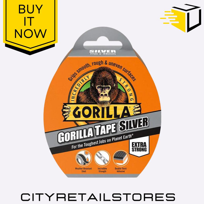 Gorilla Duct Tape White/Grey/Silver Heavy Duty Tough 48mm x 11m Gorilla Glue
