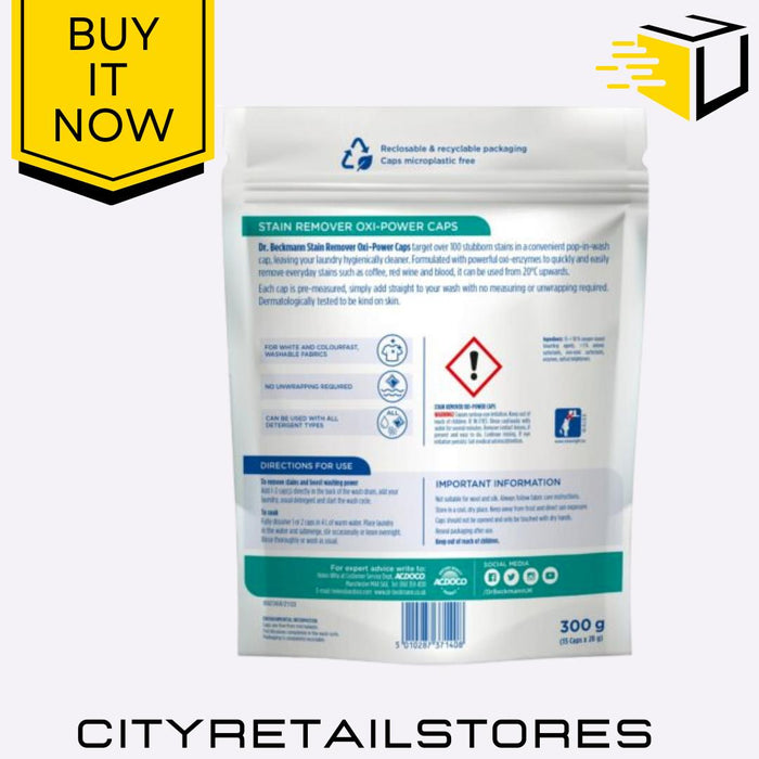 Stain Remover Oxi Tabs 15 Piece Laundry Cleaner Whites Colours 300g Dr Beckmann