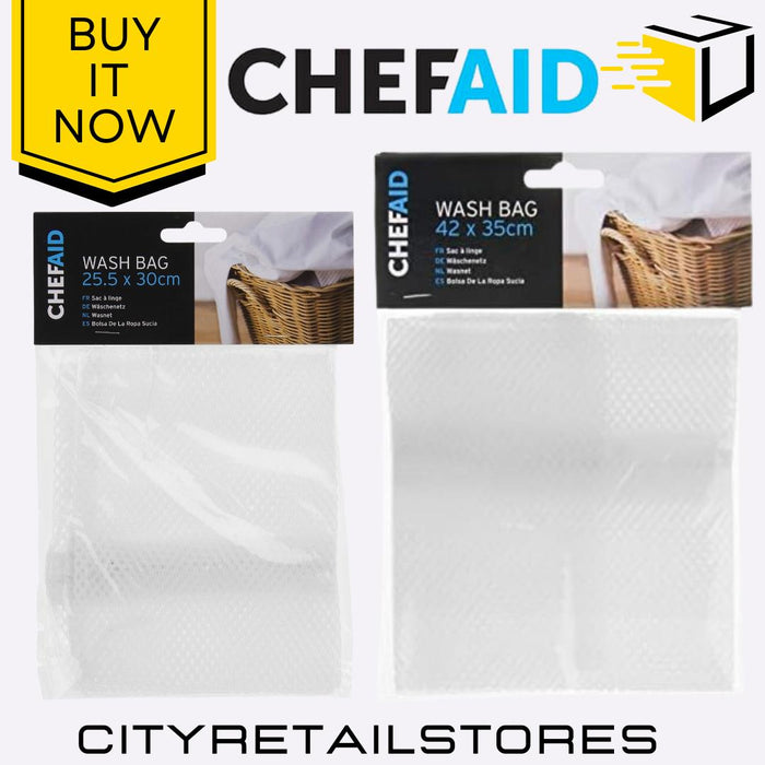 Laundry Mesh Bag 2 Sizes 25.5x30cm & 42x35cm Wash Bag Set Chef Aid