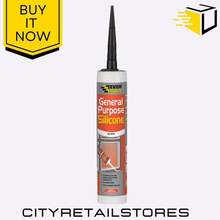 General Purpose Black Silicone Sealant Waterproof, Flexible 280ml Everbuild
