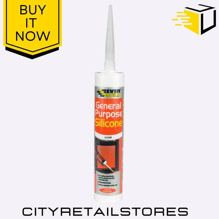 General Purpose Silicone Sealant Clear Waterproof Flexible 290ml Everbuild