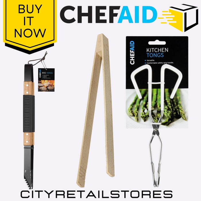 BBQ Tongs, Metal Beech Toast Tongs & Kitchen Tongs Cooking & Serving Chef Aid