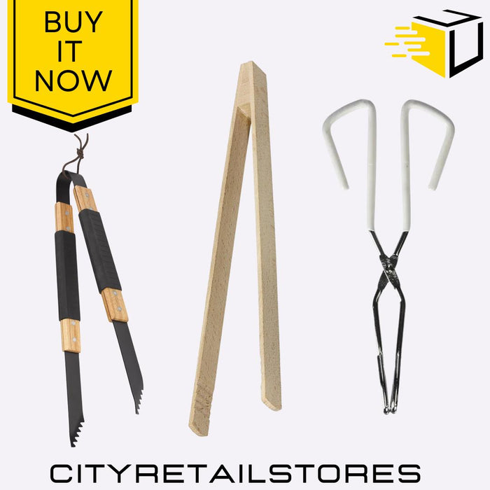 BBQ Tongs, Metal Beech Toast Tongs & Kitchen Tongs Cooking & Serving Chef Aid
