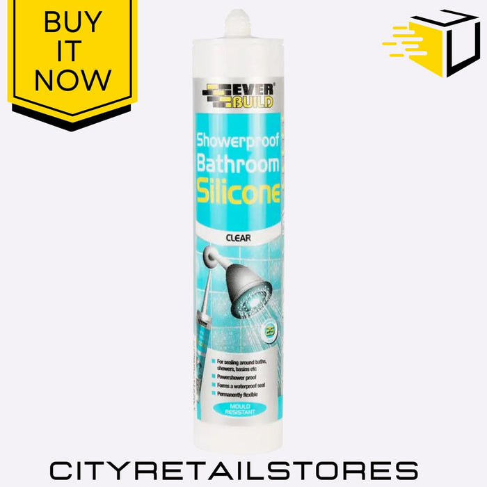 Showerproof Bathroom Silicone Sealant Clear/White Waterproof 280/310ml Everbuild