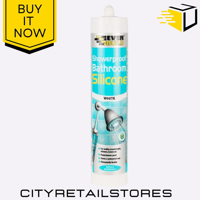 Showerproof Bathroom Silicone Sealant Clear/White Waterproof 280/310ml Everbuild