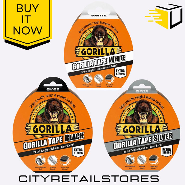 Gorilla Glue Duct Tape White/Grey/Silver Heavy Duty Tough 48mm x 32m Gorilla