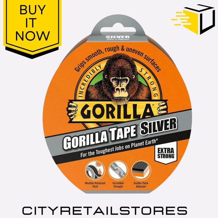Gorilla Glue Duct Tape White/Grey/Silver Heavy Duty Tough 48mm x 32m Gorilla