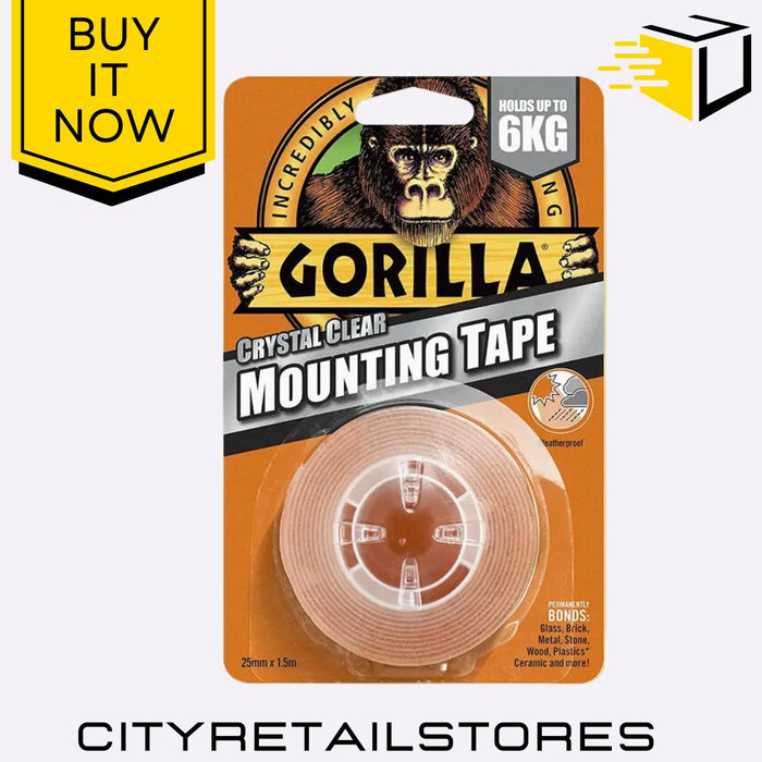 Crystal Clear / Black Heavy Duty Mounting Tape Waterproof & Strong 1.5m Gorilla