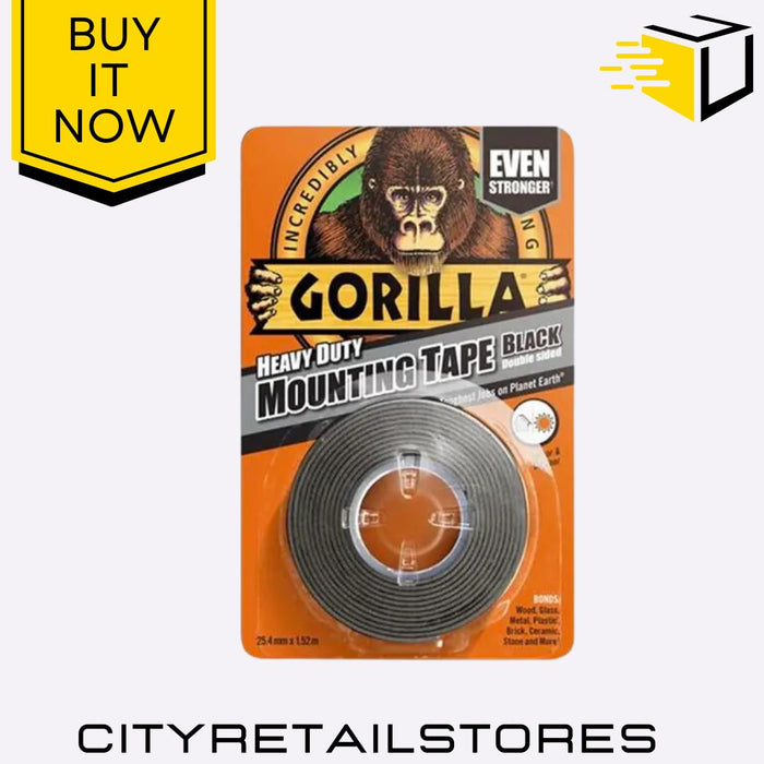 Crystal Clear / Black Heavy Duty Mounting Tape Waterproof & Strong 1.5m Gorilla