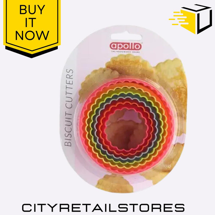 Plastic Biscuit Cutters Set Round & Star Shaped Cookie Cutter Tools 6pk Apollo