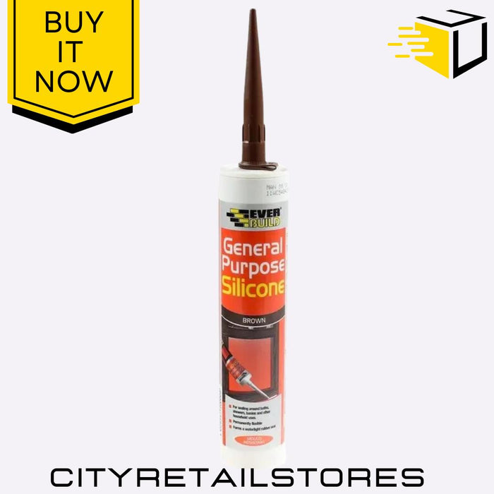 General Purpose Silicone Brown Sealant for Windows, Doors & Gaps 310ml Everbuild