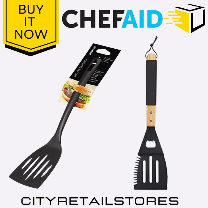 BBQ Turner Metal & Chef Aid Black Turner Durable Non-Stick Grilling Chef Aid