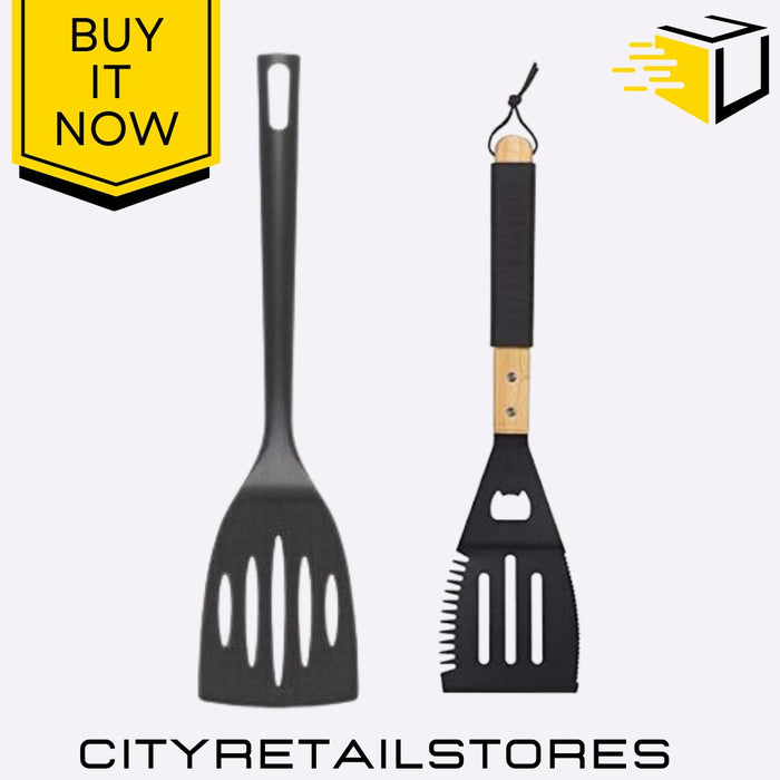 BBQ Turner Metal & Chef Aid Black Turner Durable Non-Stick Grilling Chef Aid