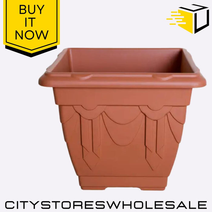 Square Venetian Planter 41cm Terracotta Durable Outdoor Garden Pot Whitefurze