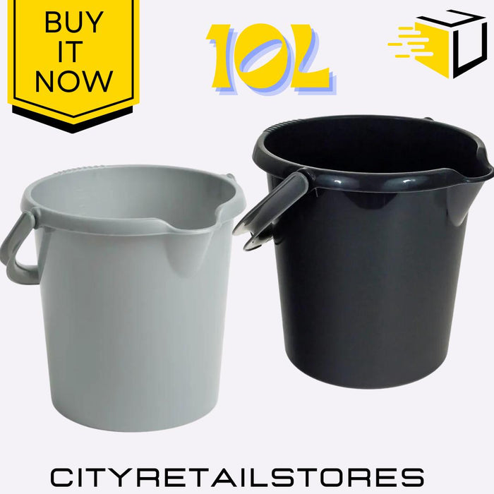 10L Bucket Silver & Midnight Black with Handle Durable Stylish Mop Car Wham Casa