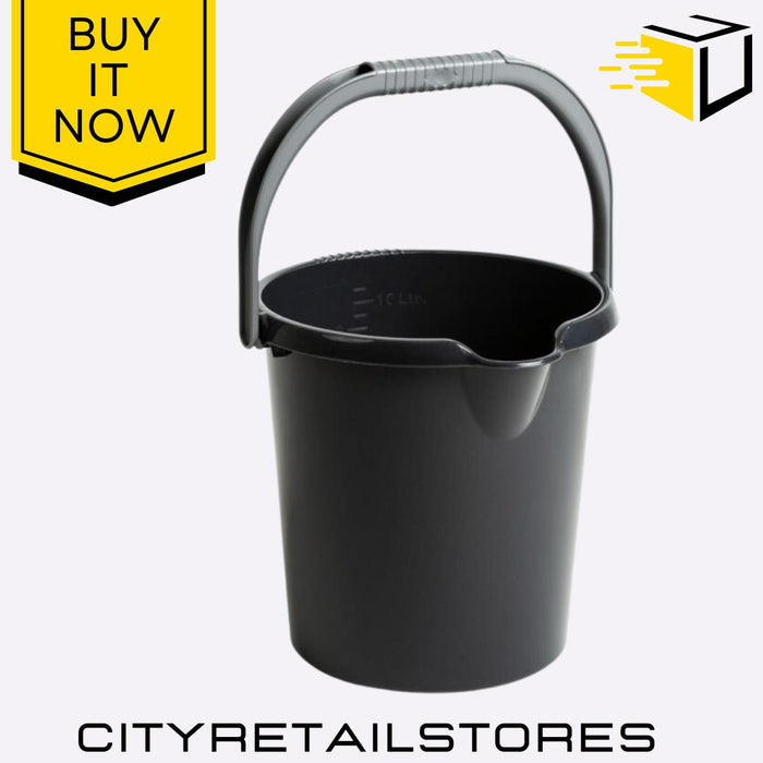 10L Bucket Silver & Midnight Black with Handle Durable Stylish Mop Car Wham Casa