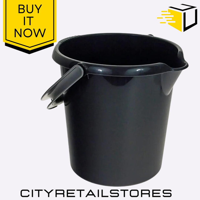 10L Bucket Silver & Midnight Black with Handle Durable Stylish Mop Car Wham Casa