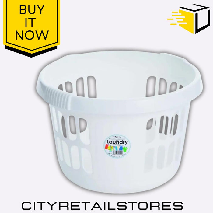 Round Laundry Basket Ice White, Durable Plastic, Spacious & Stylish Wham Casa