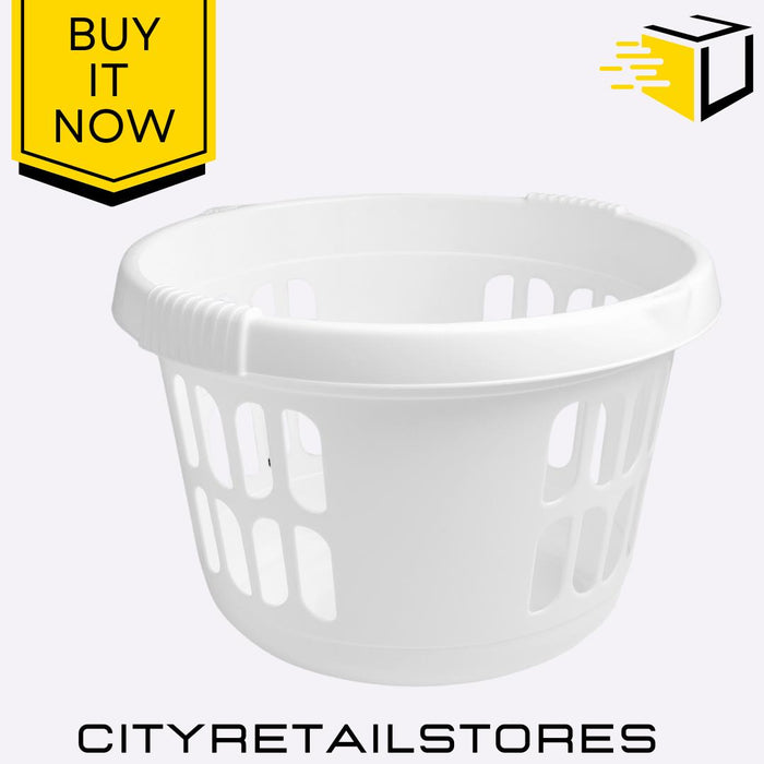 Round Laundry Basket Ice White, Durable Plastic, Spacious & Stylish Wham Casa