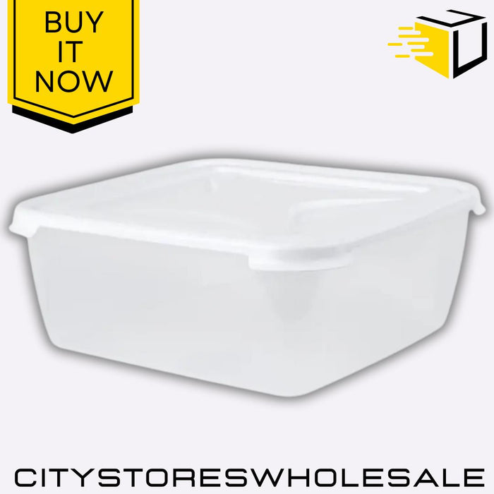 10L Large Square Food Box & Lid Clear Ice White 32.5x32.5x13cm Wham Cuisine