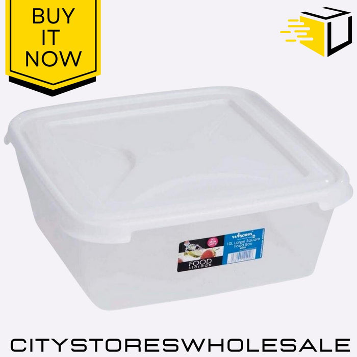 10L Large Square Food Box & Lid Clear Ice White 32.5x32.5x13cm Wham Cuisine