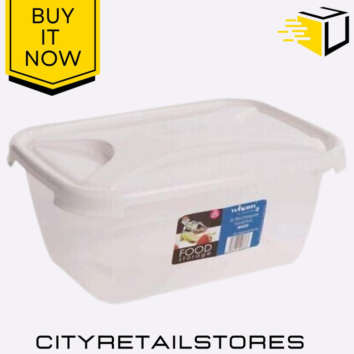 2L Rect Food Box & Lid Clear Ice White Storage 22.5x16x10cm Wham Cuisine