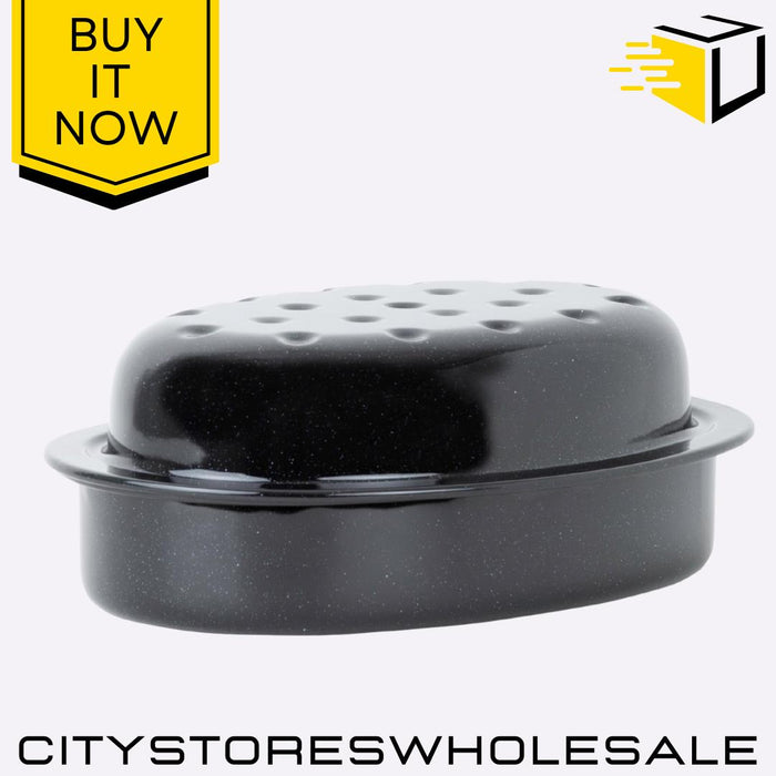 0.6mm Black Oval Roaster Dish Oven Baking Tray Durable Cookware 26cm Wham Enamel