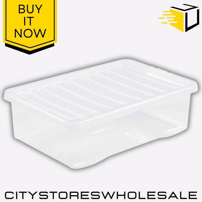 Clear Under Bed Storage Box with Lid 32L 60x40x18cm Wham Crystal