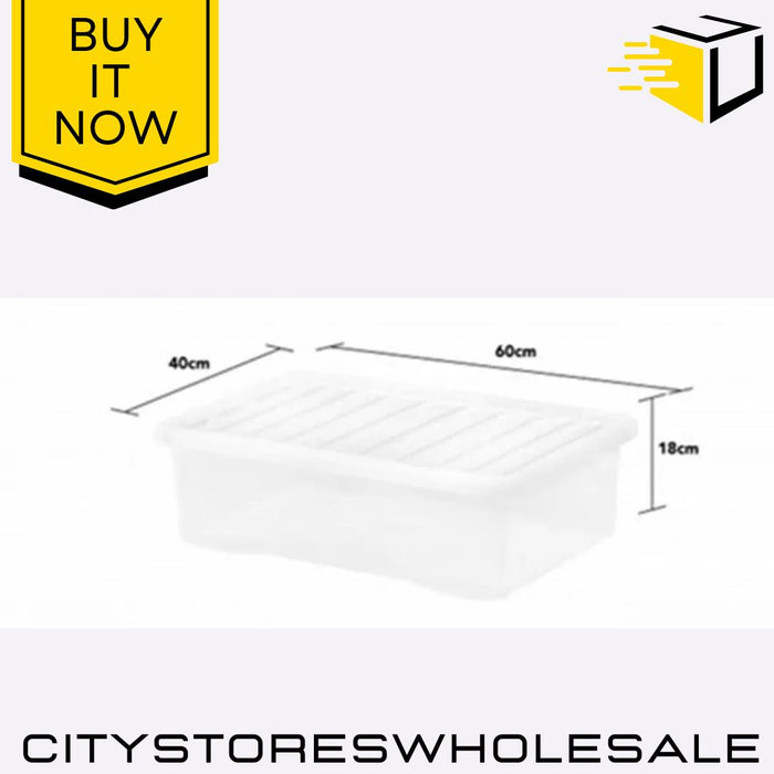 Clear Under Bed Storage Box with Lid 32L 60x40x18cm Wham Crystal