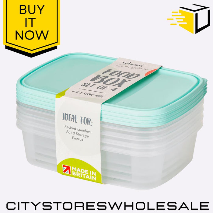 Set of 4 Food Boxes 1L Clear Assorted Storage Containers 19x14x5cm Wham Everyday