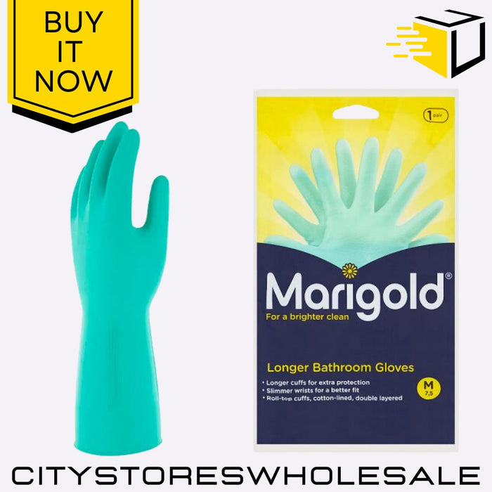 Marigold Longer Bathroom Gloves Medium Durable Waterproof Comfortable & Flexible