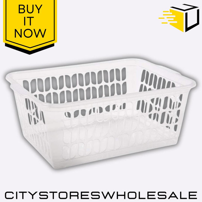 Clear Large Handy Basket Durable Storage Organiser Box 37x26x14cm Wham