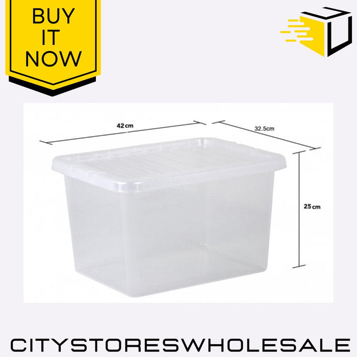 Clear Plastic Storage Box with Lid 25L Durable 42x32.5x25cm Wham Crystal