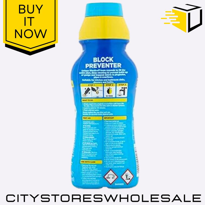 500ml Plughole Block Preventer Stop Clogs Bathroom & Kitchen Drain Buster