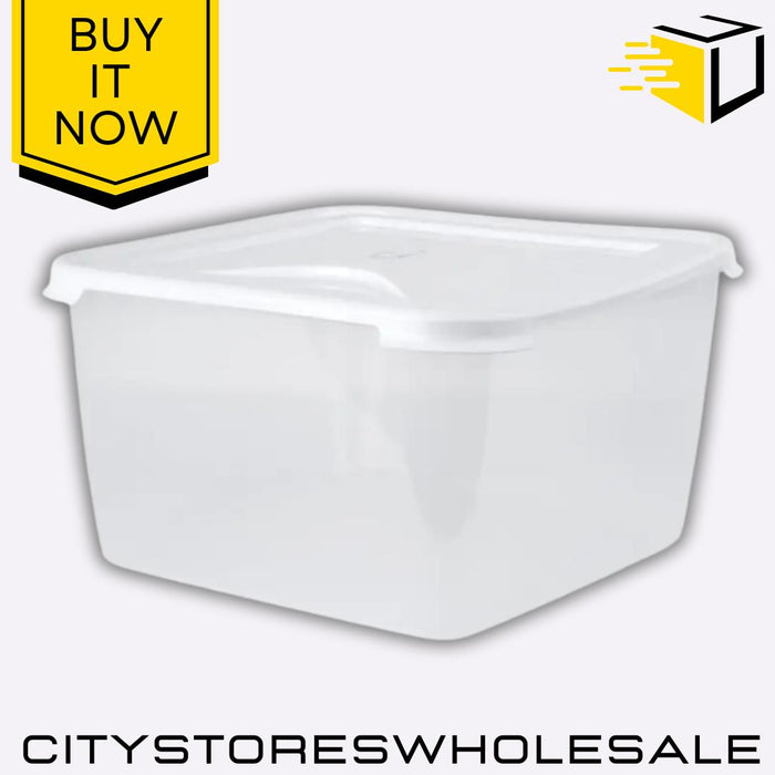15L Large Square Food Box & Lid Clear Ice White 32.5x32.5x18.5cm Wham Cuisine