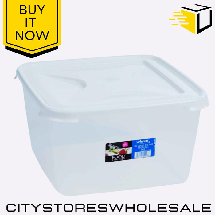 15L Large Square Food Box & Lid Clear Ice White 32.5x32.5x18.5cm Wham Cuisine
