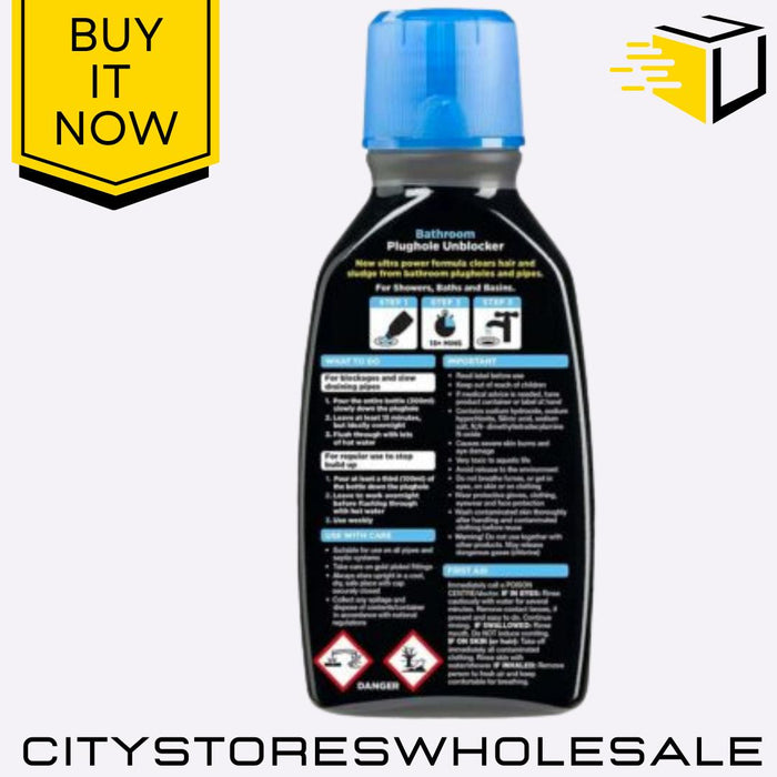 Bathroom Plughole Unblocker 300ml Fast Acting Drain Cleaner Blockage Buster