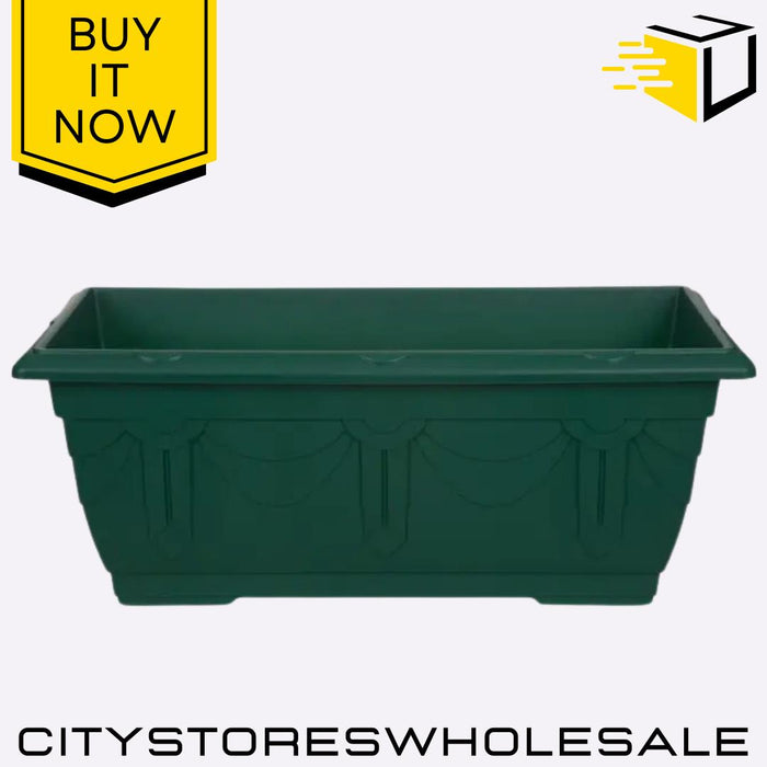 60cm Venetian Window Box Planter Forest Green Durable Plastic Flower Whitefurze