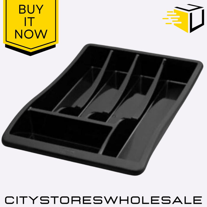 Black Cutlery Tray Durable Kitchen Drawer Organizer Storage Divide Whitefurze