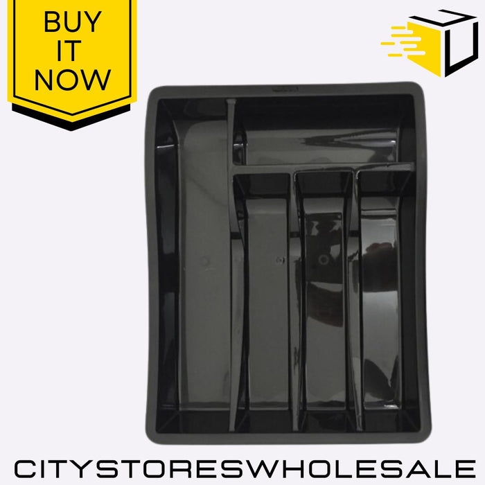 Black Cutlery Tray Durable Kitchen Drawer Organizer Storage Divide Whitefurze