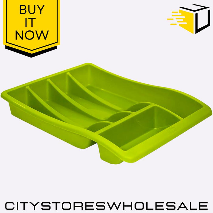 Green Cutlery Tray Durable Kitchen Drawer Organizer Storage Divide Whitefurze