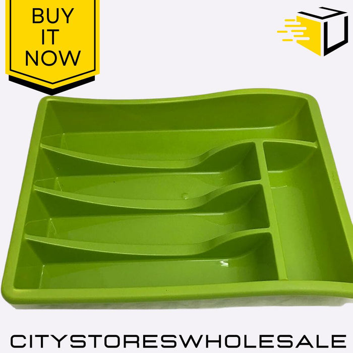 Green Cutlery Tray Durable Kitchen Drawer Organizer Storage Divide Whitefurze