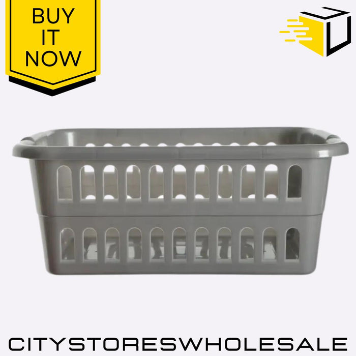 59cm Rectangular Laundry Basket Siver Durable Lightweight Laundry Bin Whitefurze