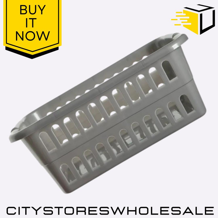 59cm Rectangular Laundry Basket Siver Durable Lightweight Laundry Bin Whitefurze