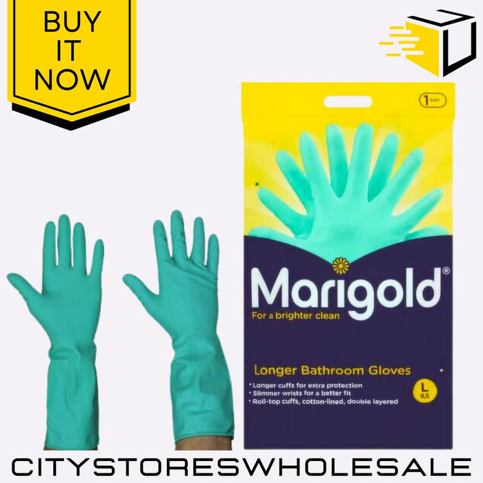 Longer Bathroom Gloves Large Durable Waterproof Comfortable & Flexible Marigold