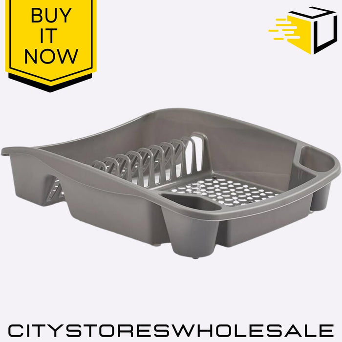 Large Dish Drainer Silver Durable Kitchen Sink Organiser Drip Tray Whitefurze